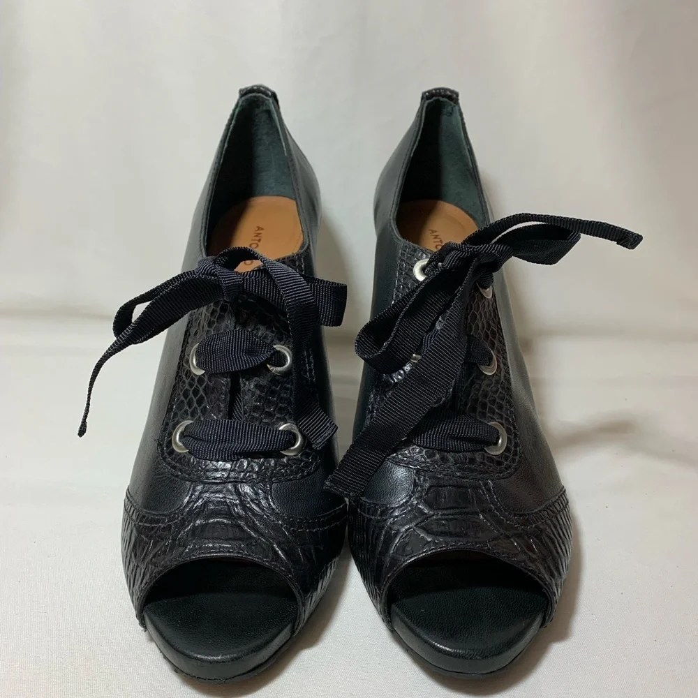 Antonio Melani Womens Open Toe Black High Heels Shoes Size 9.5